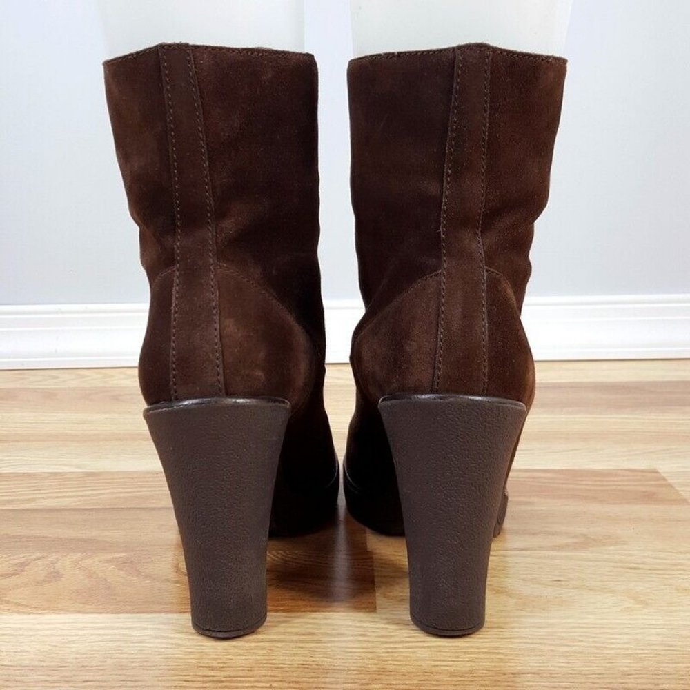 COACH Size 8.5 Brown Suede Laurette Chunky Block Heel Boots - Picture 4 of 6